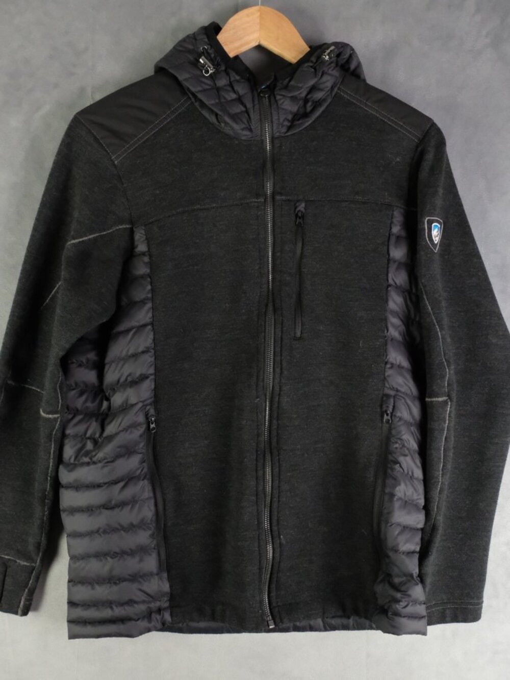 Kuhl Jacket Mens Small Black Full Zip Puffer Goose Down Lightweight Hooded
